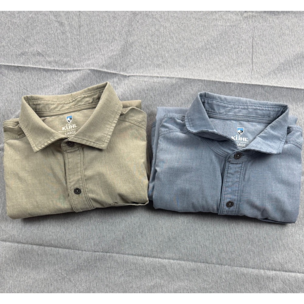 Lot of 2 Kuhl Karib Stripe Mens Large L/S  Shirts Light Brown Slate Gray 7351